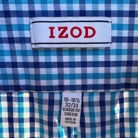 Izod Men’s Long Sleeve Classic Fit Stretch Casual Shirt (Navy & Teal Check) - Picture 5 of 6